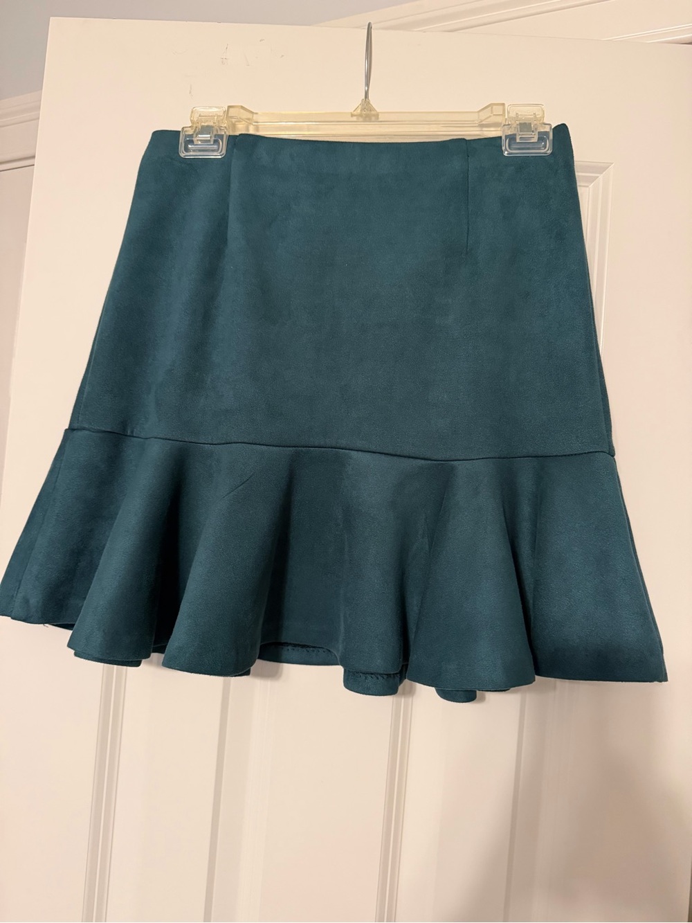 Design Lab Lord & Taylor Teal Flared-Hem Skater Skirt - faux suede